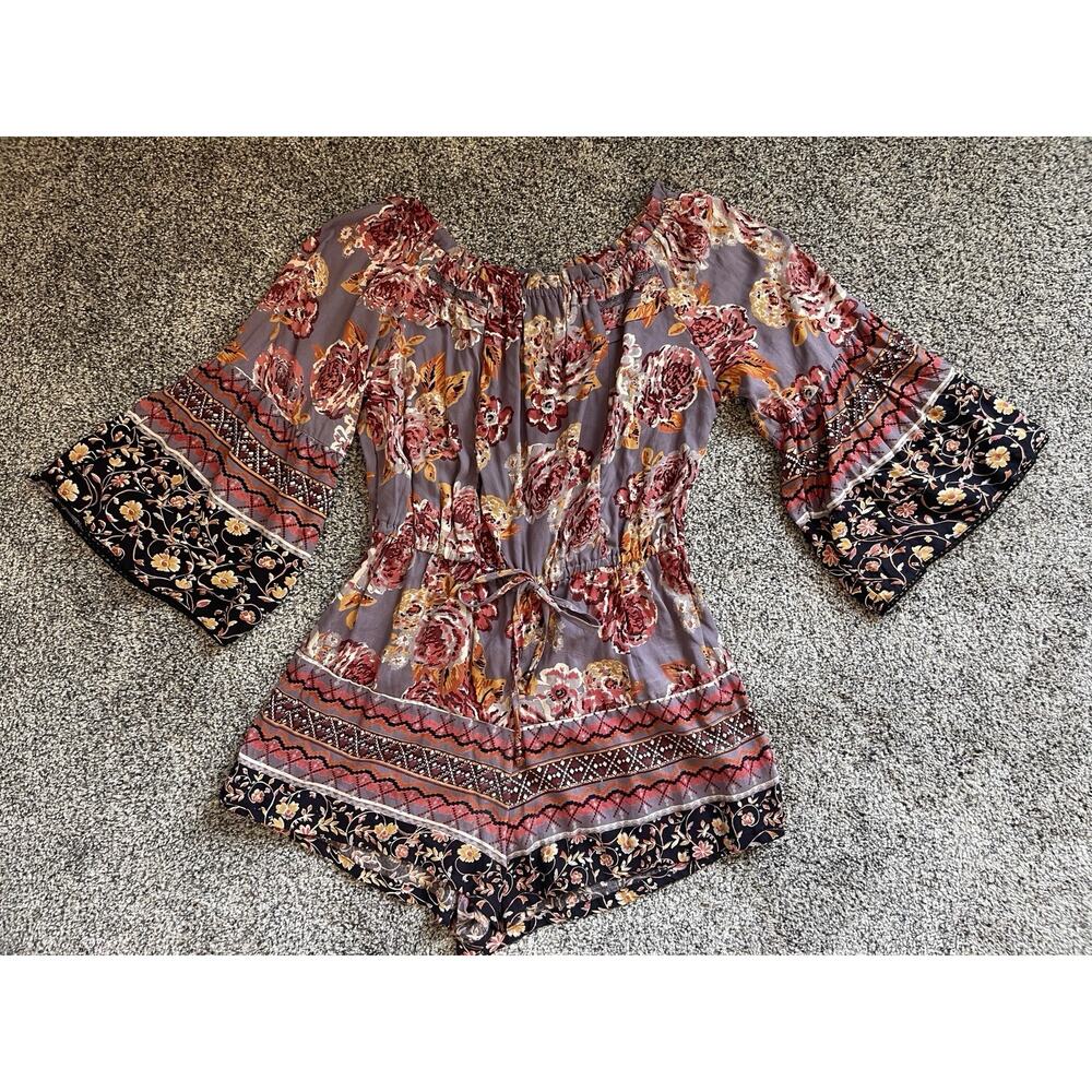 Angie Women’s Large Boho Wide 3/4 Sleeve Romper Festival Floral